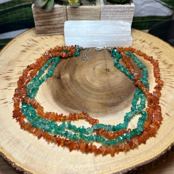 VTG| 925 Carnelian & Green Stone Necklace 💚🧡 - Picture 8 of 8